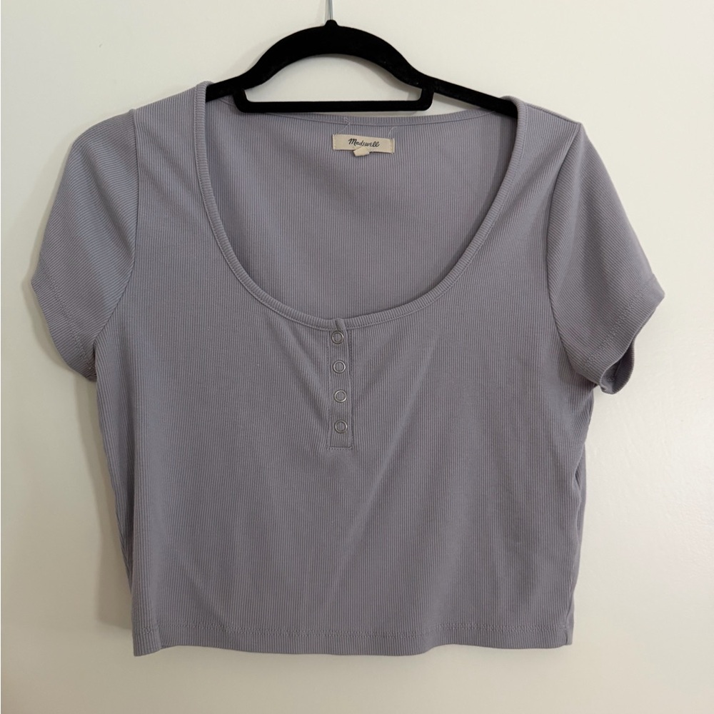 Madewell Lavender Scoop Ribbed Henley Crop Top